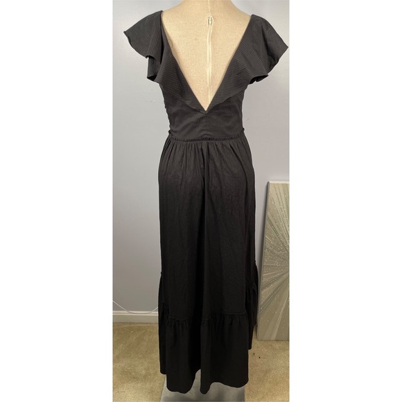 La Ligne De'ete Black Ruffled Stripe Cotton Blend Poplin Maxi Dress Size Medium - Picture 5 of 14